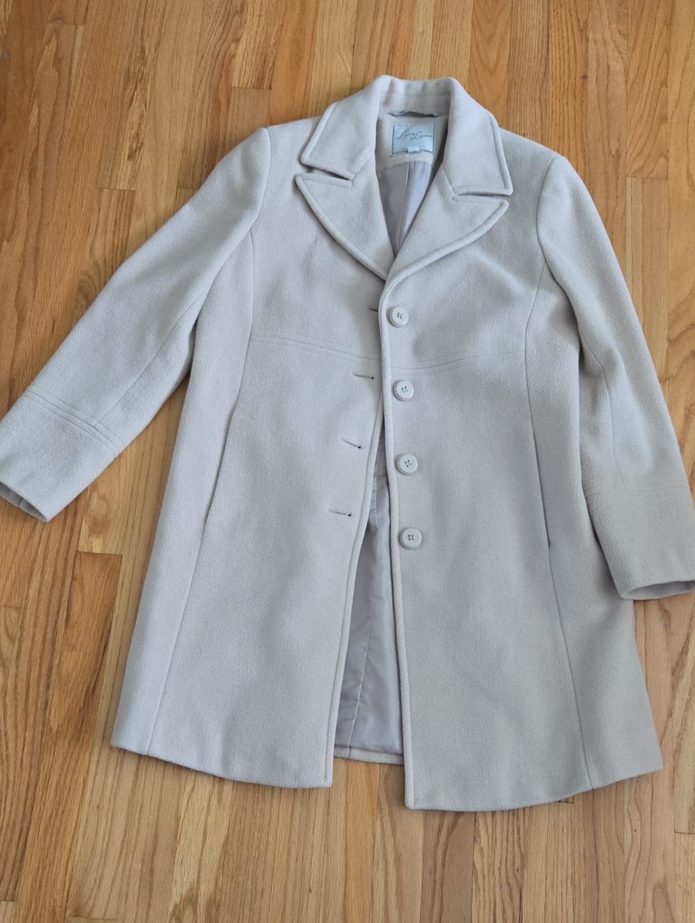 Women's Classic Light Cream Single-Breasted Wool Coat, Size 12